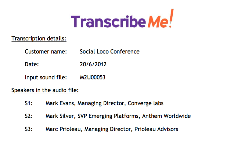 TranscribeMe sample transcript cover page